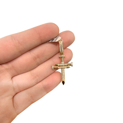 0.52CTW Natural Diamond 14K Yellow Gold White Gold Nail Cross Pendant 1.5"