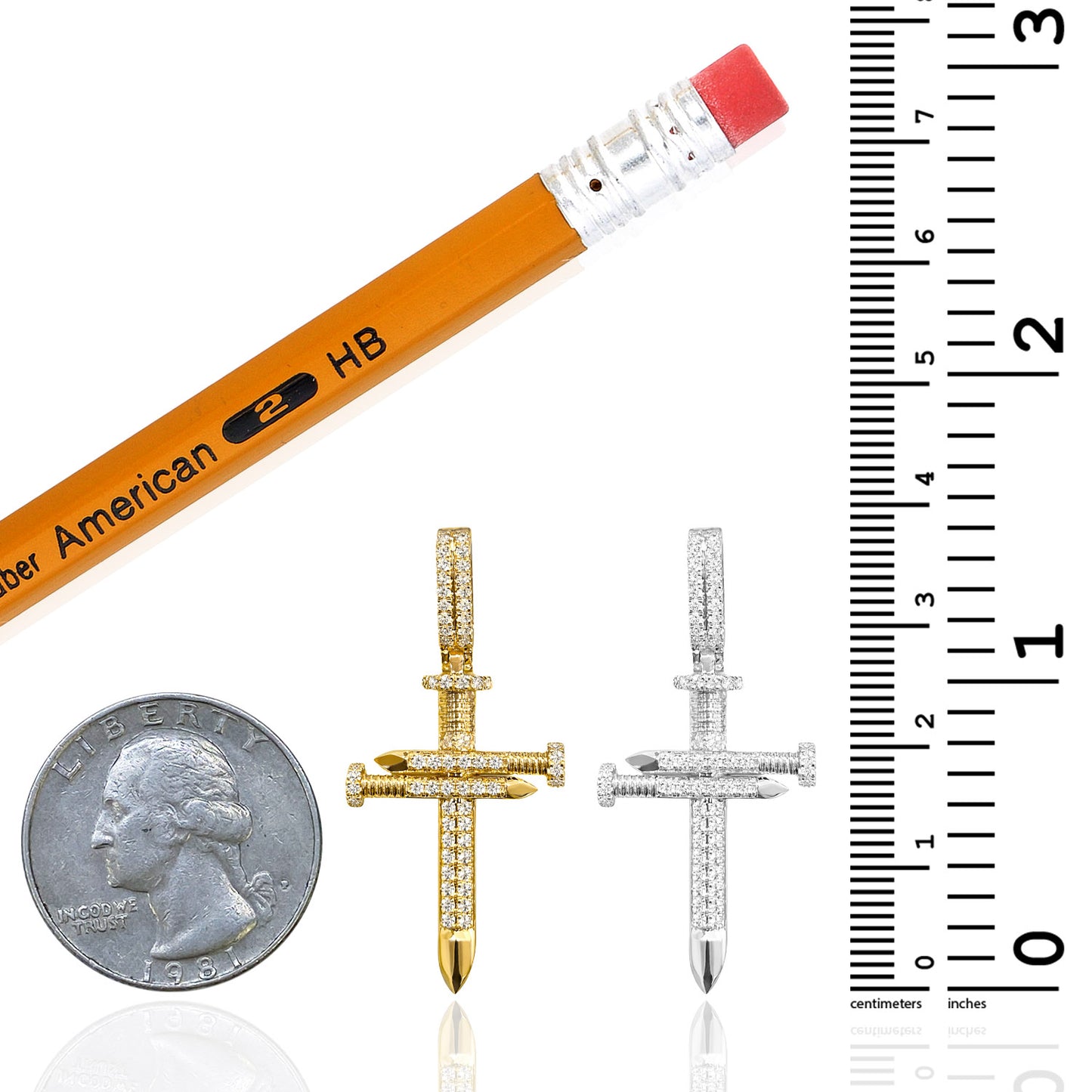 0.52CTW Natural Diamond 14K Yellow Gold White Gold Nail Cross Pendant 1.5"