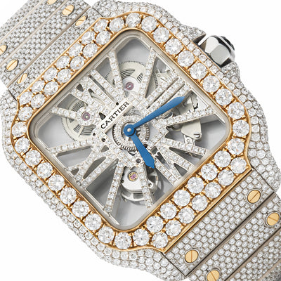 NEW 21TCW Natural Diamond 40mm Large Santos de Cartier Skeleton Full Pave Watch