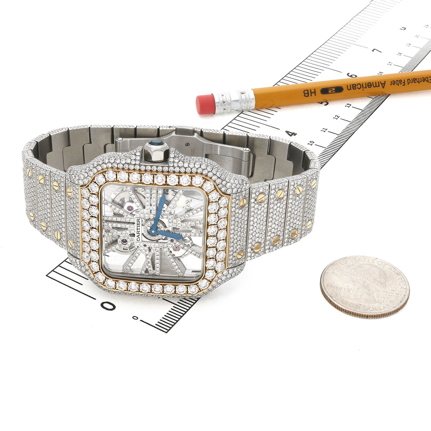 NEW 21TCW Natural Diamond 40mm Large Santos de Cartier Skeleton Full Pave Watch