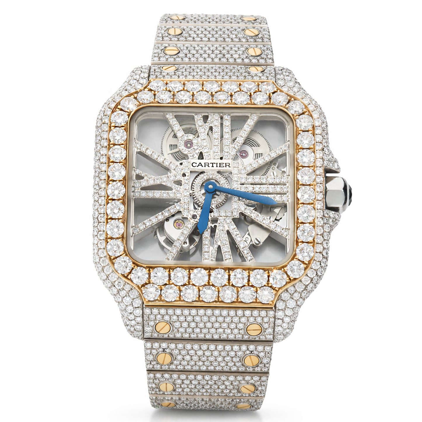 NEW 21TCW Natural Diamond 40mm Large Santos de Cartier Skeleton Full Pave Watch