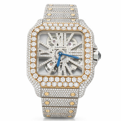 NEW 21TCW Natural Diamond 40mm Large Santos de Cartier Skeleton Full Pave Watch
