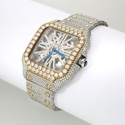 NEW 21TCW Natural Diamond 40mm Large Santos de Cartier Skeleton Full Pave Watch