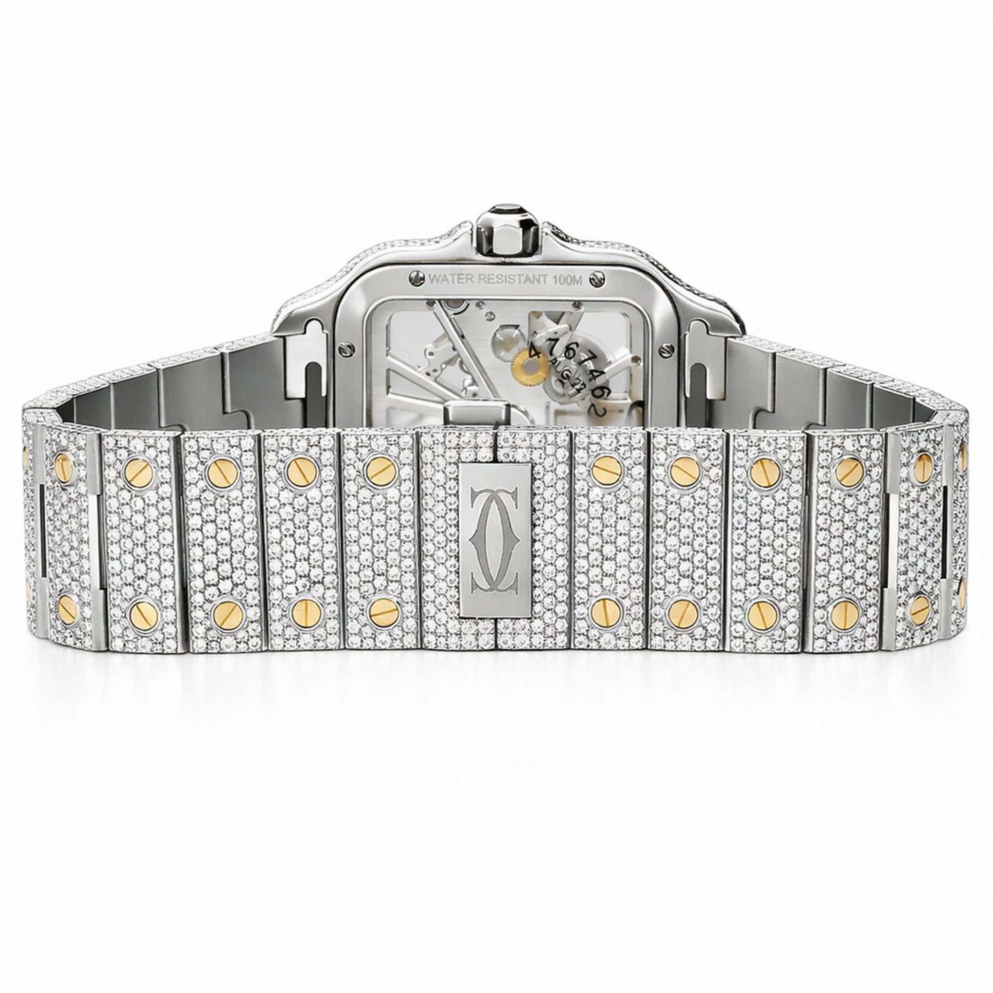 NEW 21TCW Natural Diamond 40mm Large Santos de Cartier Skeleton Full Pave Watch
