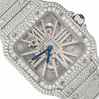 NEW 19.50TCW Natural Diamond 40mm Large Santos de Cartier Skeleton Full Pave Watch