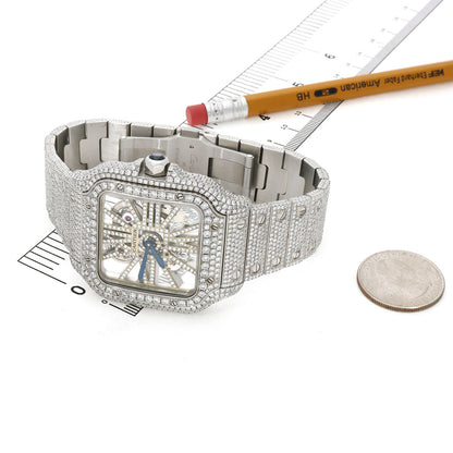 NEW 19.50TCW Natural Diamond 40mm Large Santos de Cartier Skeleton Full Pave Watch