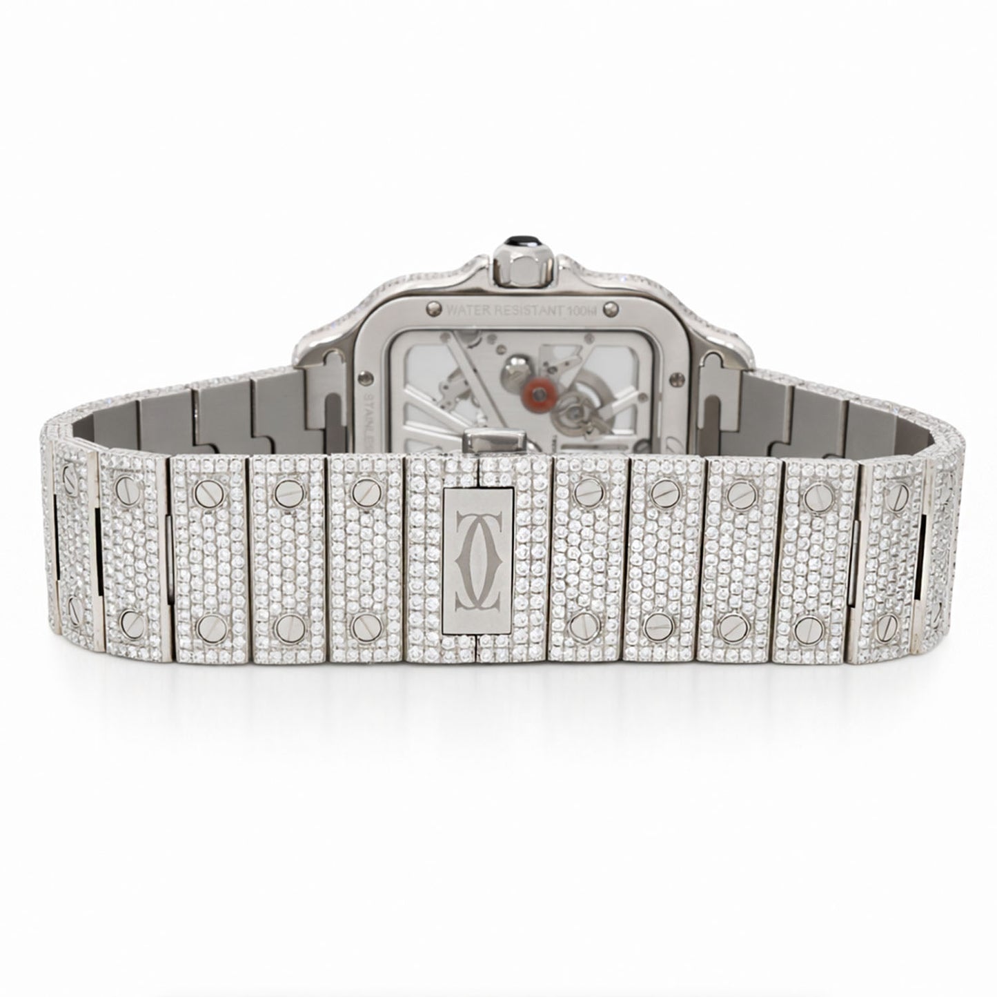 NEW 19.50TCW Natural Diamond 40mm Large Santos de Cartier Skeleton Full Pave Watch