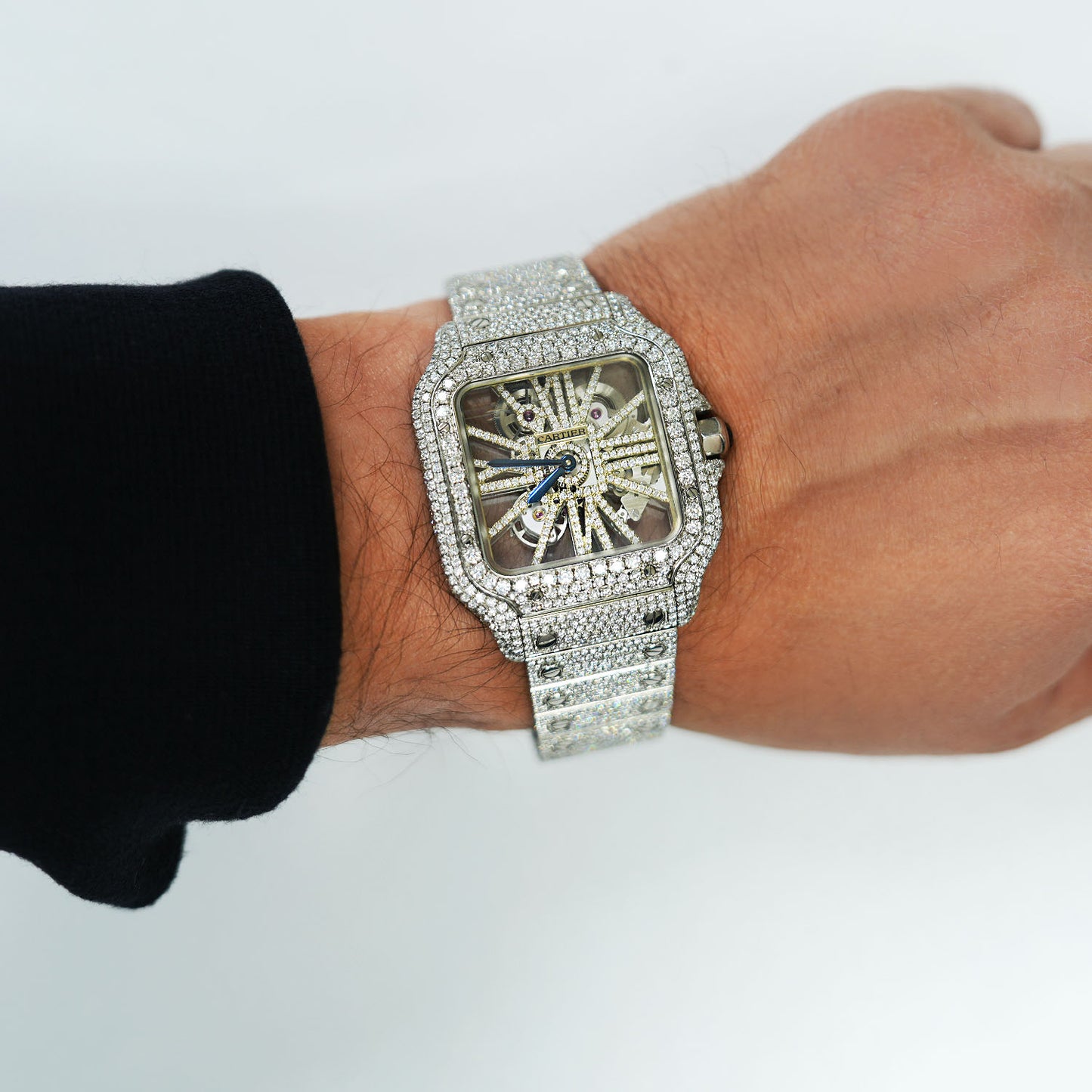 NEW 19.50TCW Natural Diamond 40mm Large Santos de Cartier Skeleton Full Pave Watch