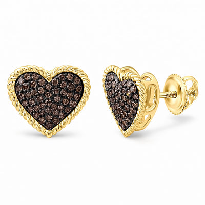0.38 CTW Natural Diamonds 10K Yellow Gold Black Pave Heart Earrings
