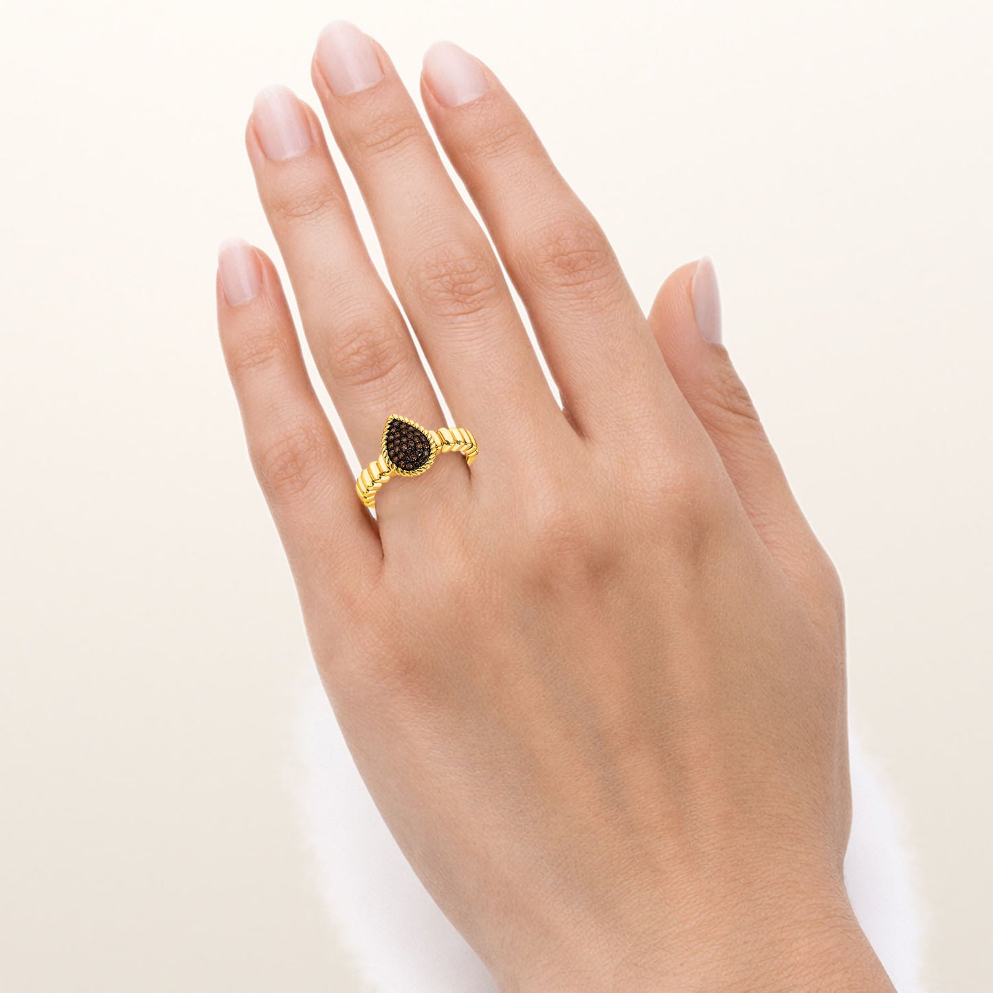 0.20 CTW Natural Black Diamond 10K Yellow Gold Pear Signet Ring