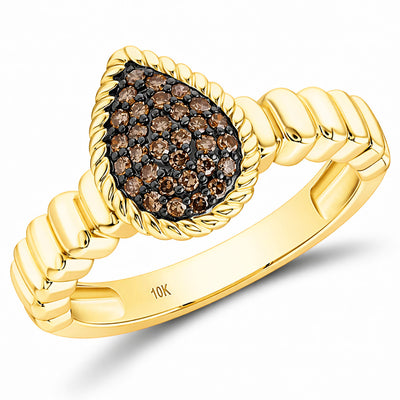 0.20 CTW Natural Black Diamond 10K Yellow Gold Pear Signet Ring