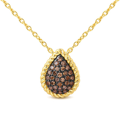 0.20 CTW Natural Black Diamond 10k Yellow Gold Pave Pear Necklace 18"