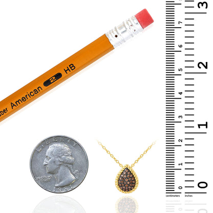 0.20 CTW Natural Black Diamond 10k Yellow Gold Pave Pear Necklace 18"