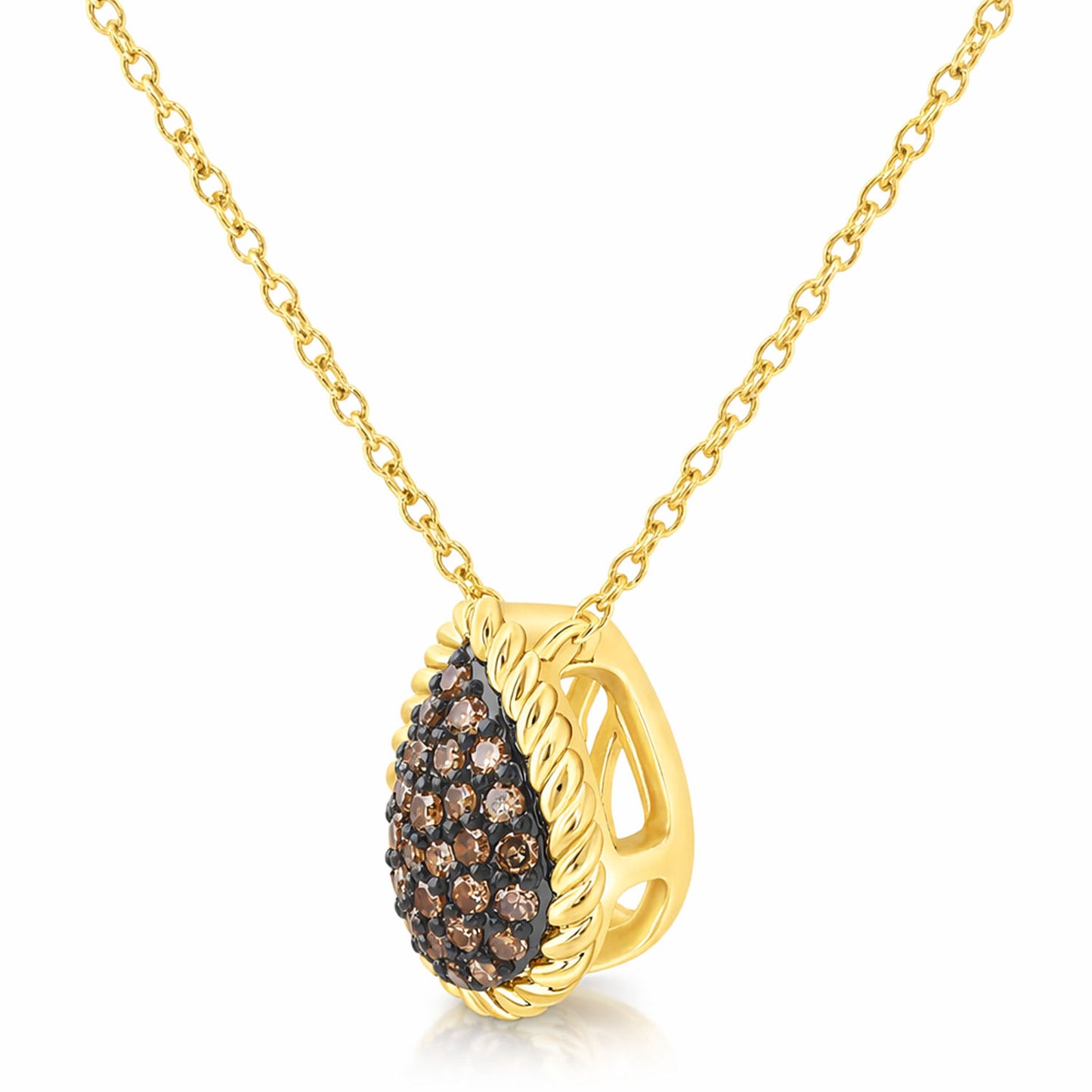 0.20 CTW Natural Black Diamond 10k Yellow Gold Pave Pear Necklace 18"