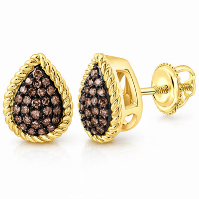 0.25 CTW Natural Black Diamonds 10K Yellow Gold Pear Earrings 10mm