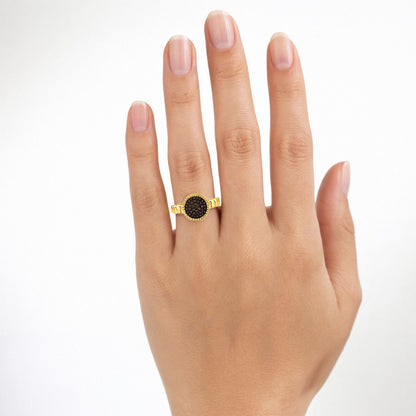 0.25CTW Natural Black Diamonds 10K Yellow Gold Round Signet Ring