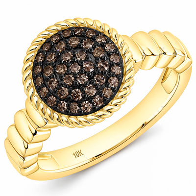 0.25CTW Natural Black Diamonds 10K Yellow Gold Round Signet Ring