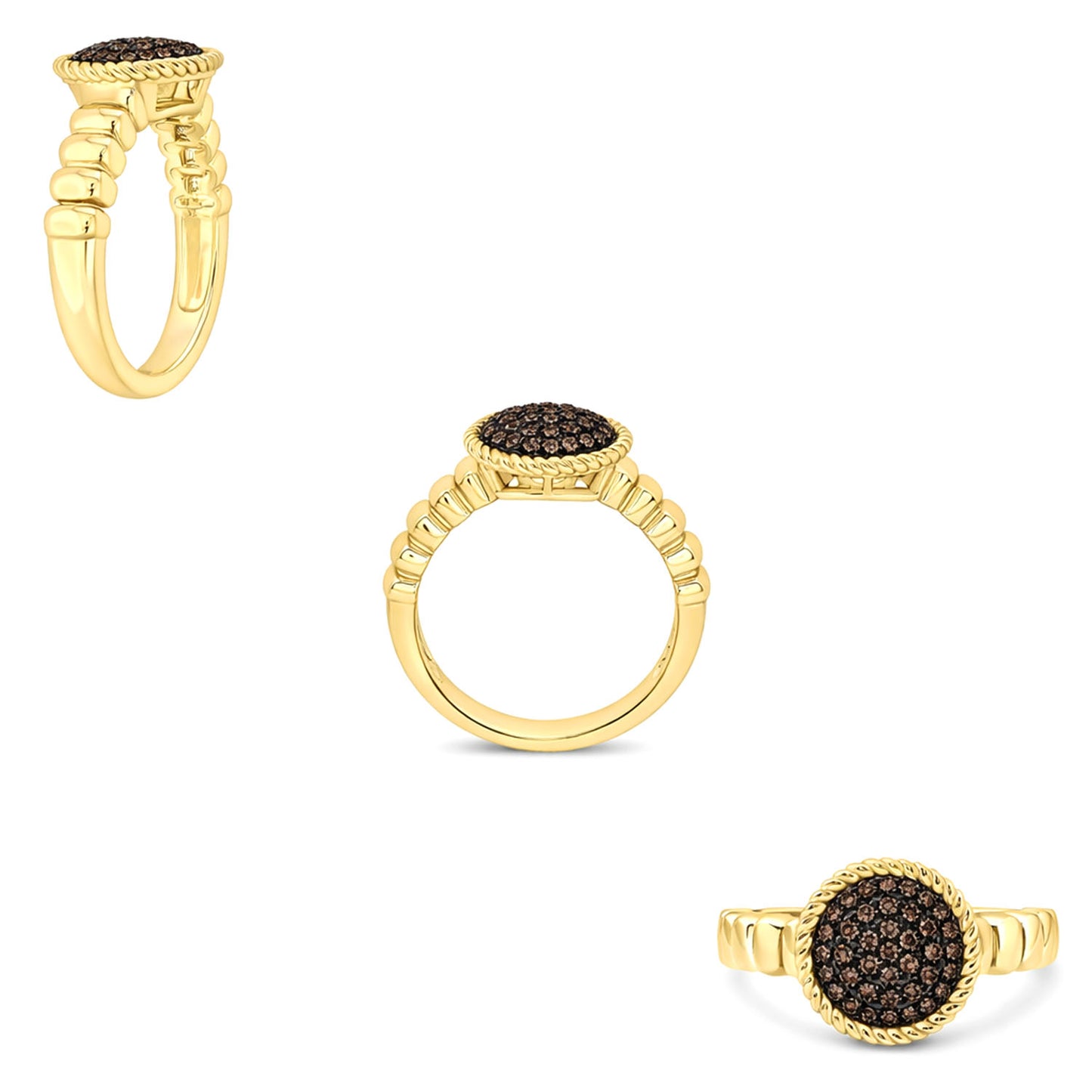 0.25CTW Natural Black Diamonds 10K Yellow Gold Round Signet Ring