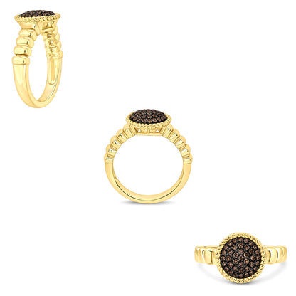 0.25CTW Natural Black Diamonds 10K Yellow Gold Round Signet Ring