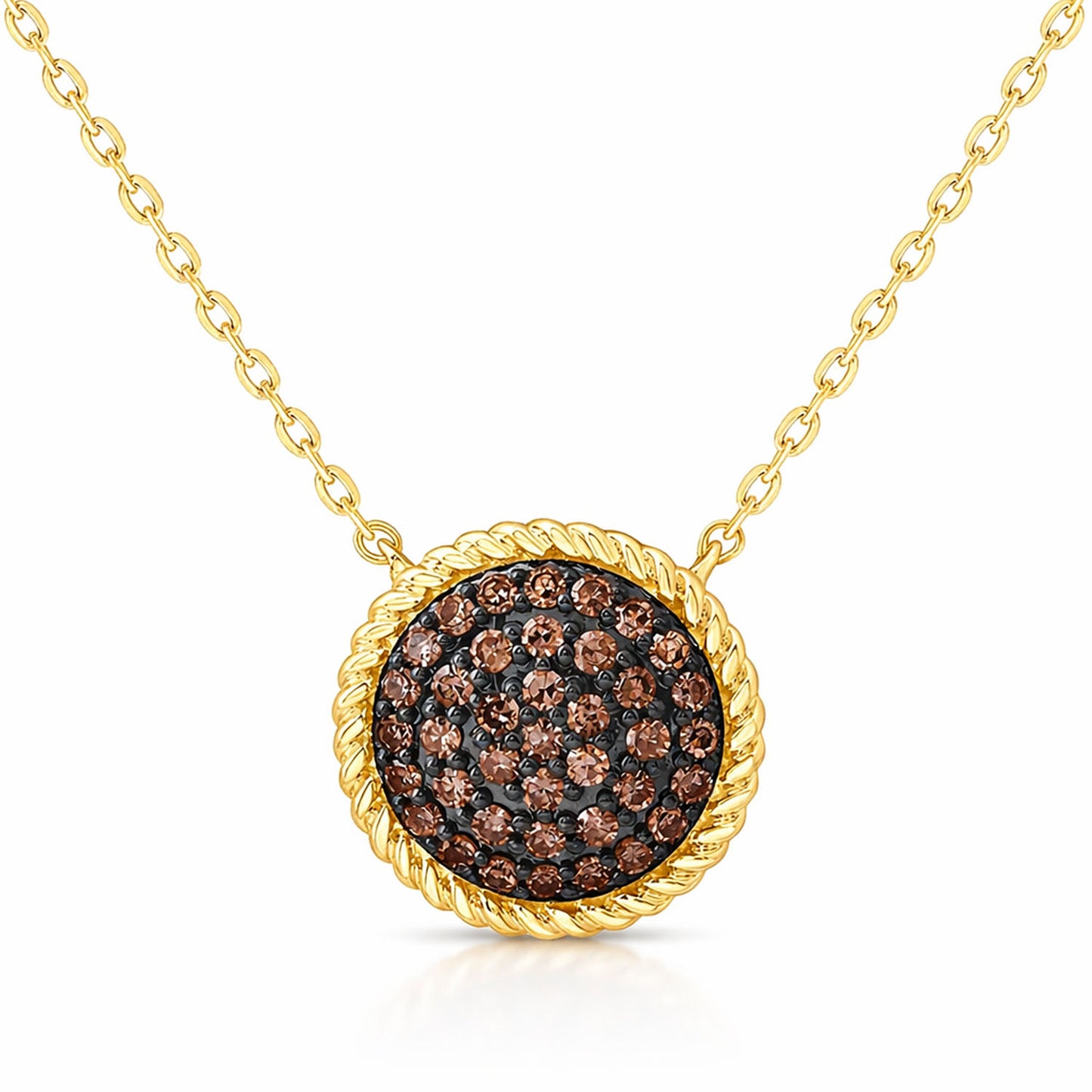 0.25 CTW Natural Black Diamond 10k Yellow Gold Round Necklace 18"