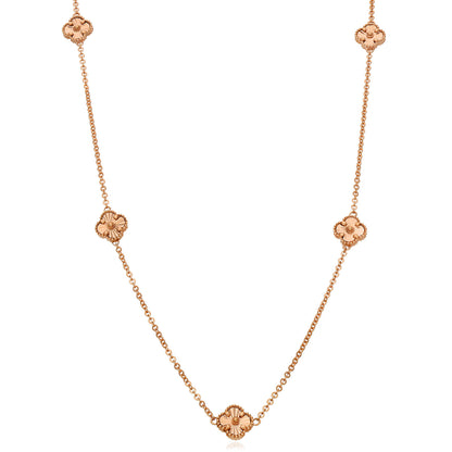 14K Yellow White Rose Gold Diamond-Cut Clover Station Necklace 17"–18" Adjustable