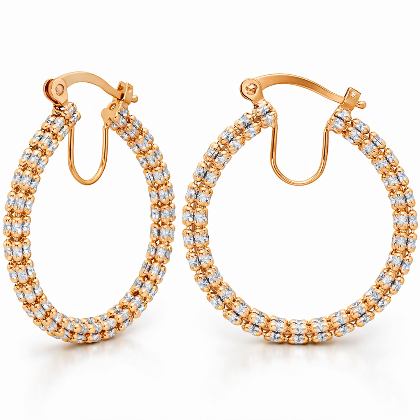 14K Yellow White Rose Gold Diamond-Cut Mesh Hoop Earrings 28mm