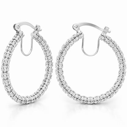 14K Yellow White Rose Gold Diamond-Cut Mesh Hoop Earrings 28mm