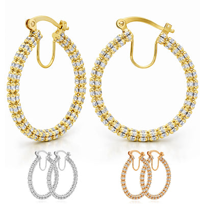 14K Yellow White Rose Gold Diamond-Cut Mesh Hoop Earrings 28mm