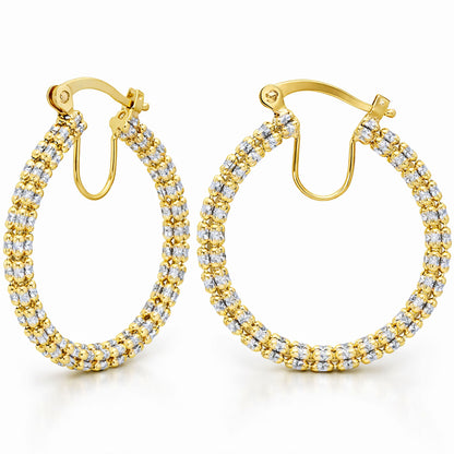 14K Yellow White Rose Gold Diamond-Cut Mesh Hoop Earrings 28mm