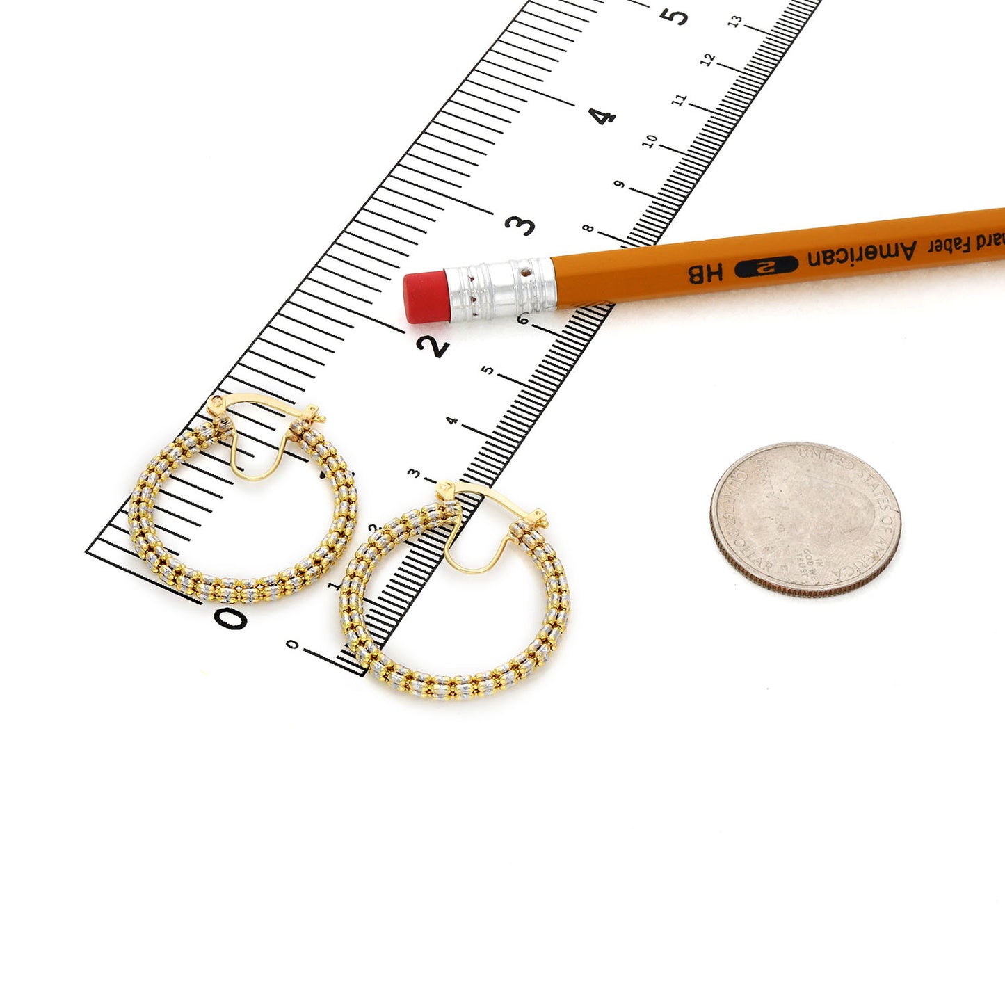 14K Yellow White Rose Gold Diamond-Cut Mesh Hoop Earrings 28mm