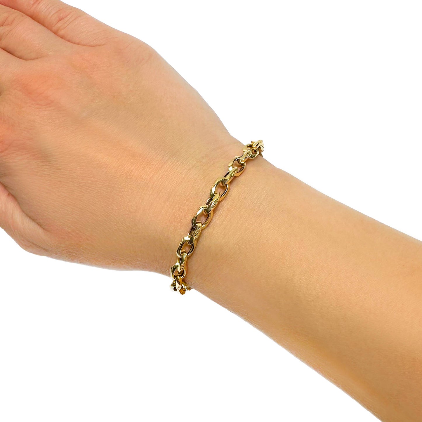 14K Yellow Gold 6mm Satin Finish Fancy Oval Cable Bracelet  7.5"