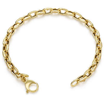 14K Yellow Gold 6mm Satin Finish Fancy Oval Cable Bracelet  7.5"