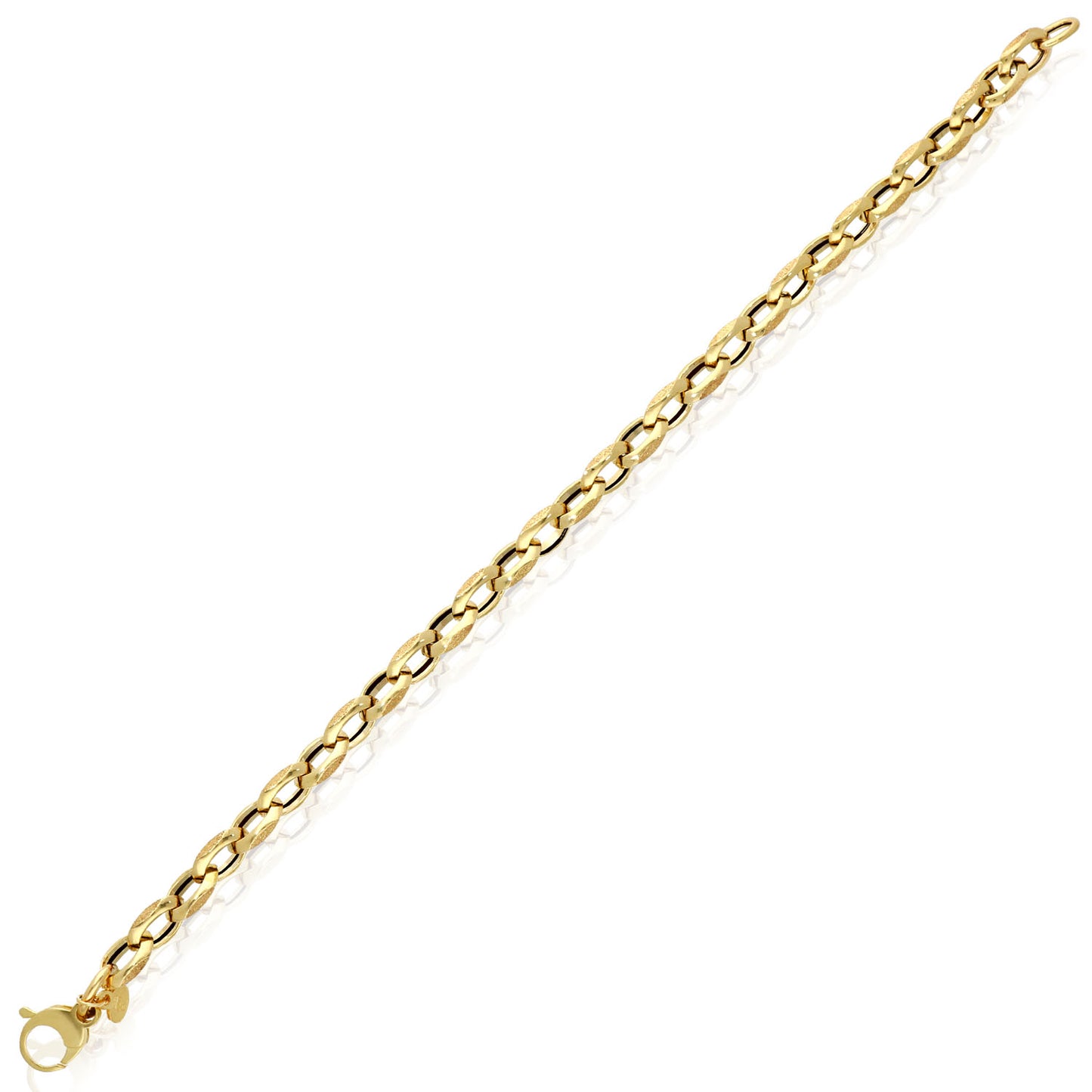 14K Yellow Gold 6mm Satin Finish Fancy Oval Cable Bracelet  7.5"