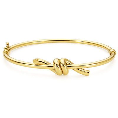 14K Yellow Gold High Polished Knot Round Bangle Bracelet 7"
