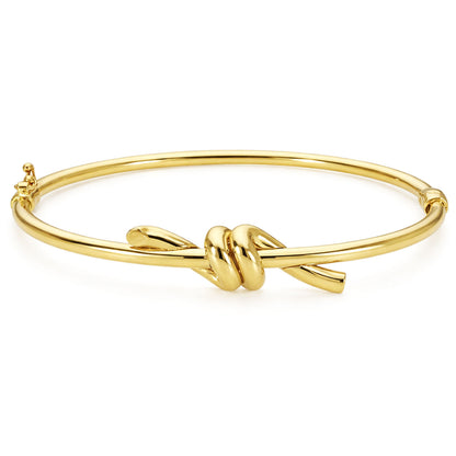 14K Yellow Gold High Polished Knot Round Bangle Bracelet 7"