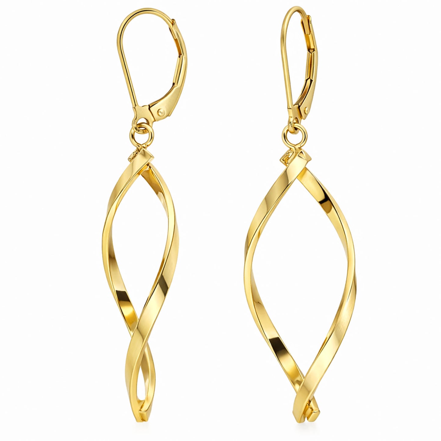 14K Yellow Gold Swirl Leverback Dangle Drop Earrings 50mm