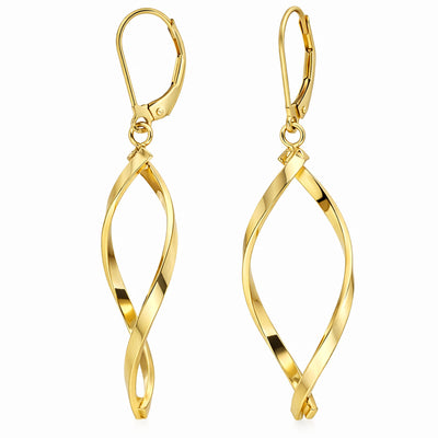 14K Yellow Gold Swirl Leverback Dangle Drop Earrings 50mm