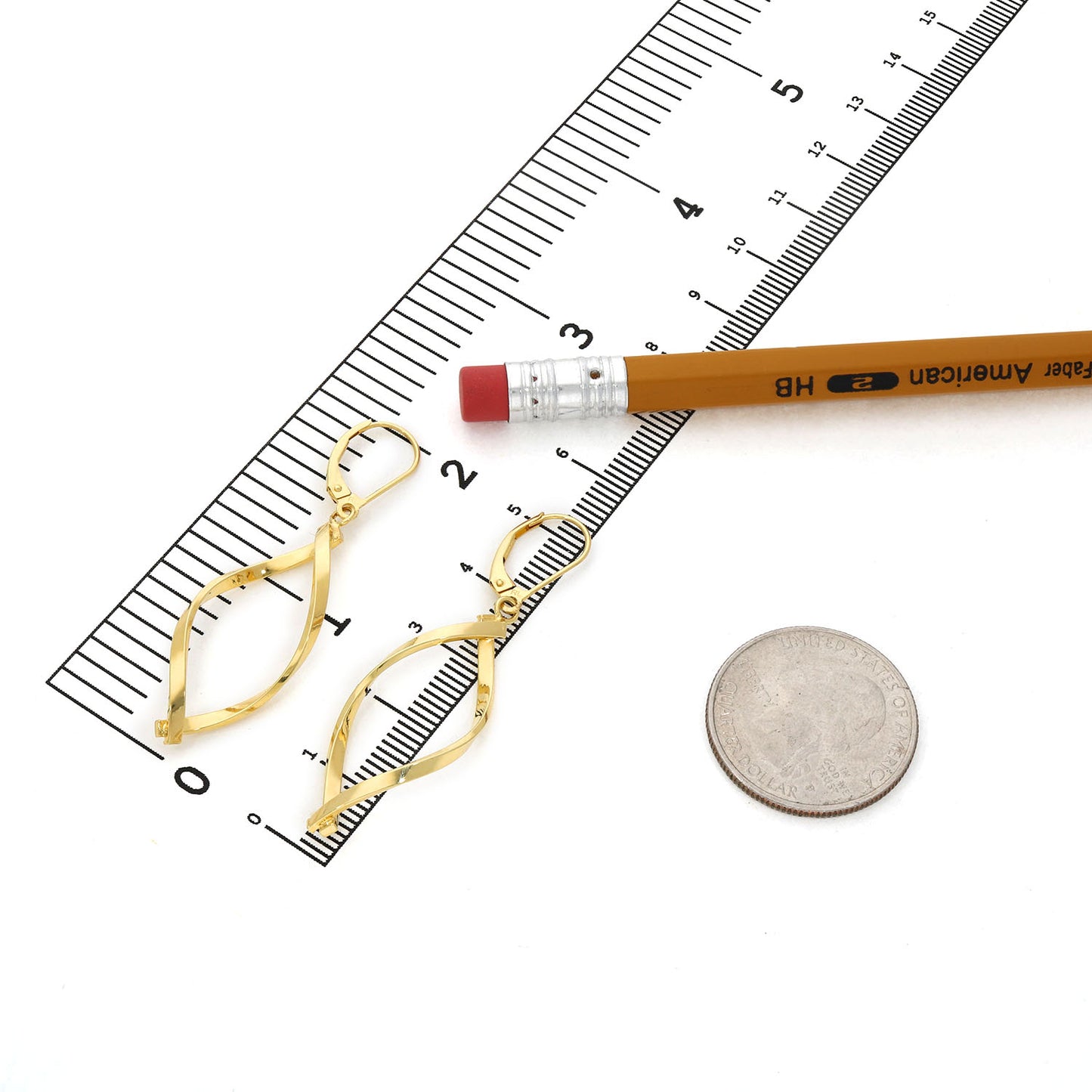 14K Yellow Gold Swirl Leverback Dangle Drop Earrings 50mm