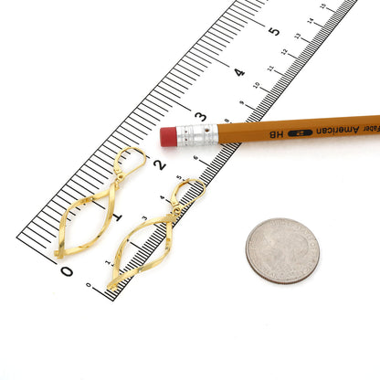 14K Yellow Gold Swirl Leverback Dangle Drop Earrings 50mm