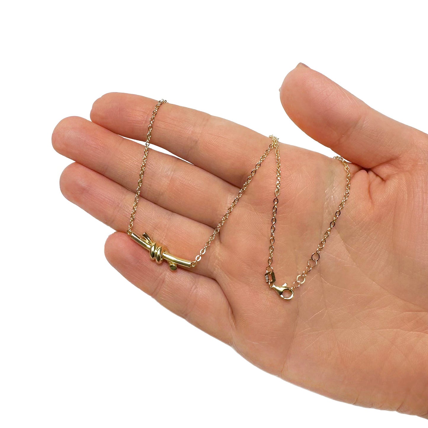 14K Yellow Gold High Polished Knot 1.7mm Cable Link Necklace Adjustable 17–18"