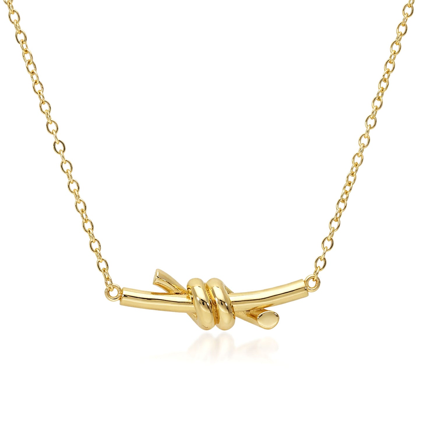 14K Yellow Gold High Polished Knot 1.7mm Cable Link Necklace Adjustable 17–18"