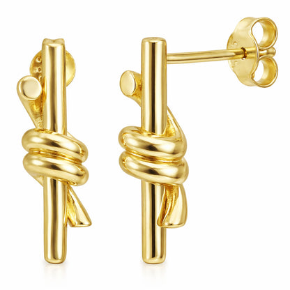 14K Yellow Gold High Polished Knot Stud Earrings 17mm