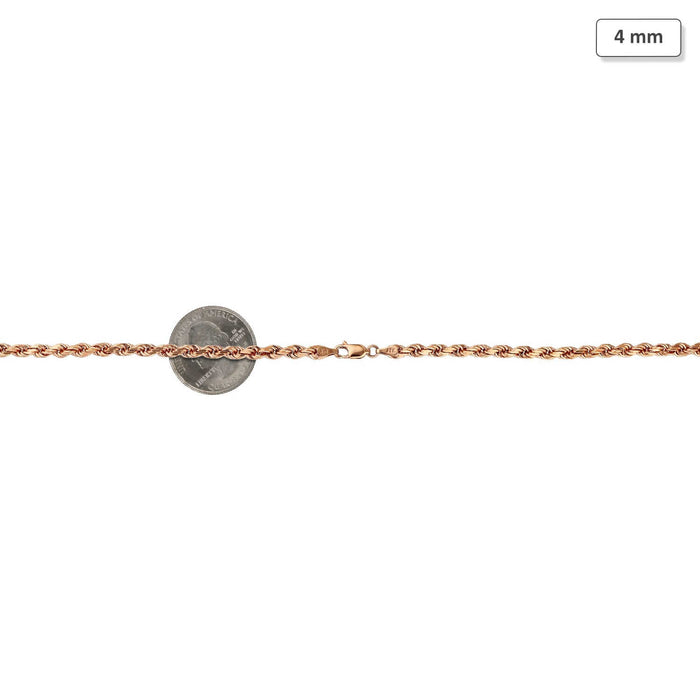 14K Rose Gold 4mm Diamond-Cut Rope Chain (Solid Links) 18"-30"