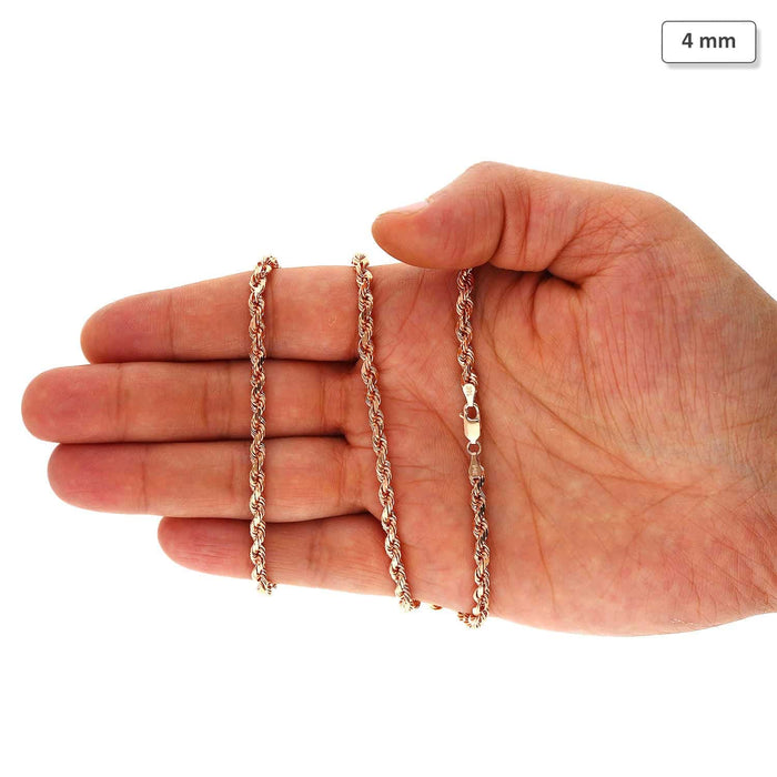 14K Rose Gold 4mm Diamond-Cut Rope Chain (Solid Links) 18"-30"