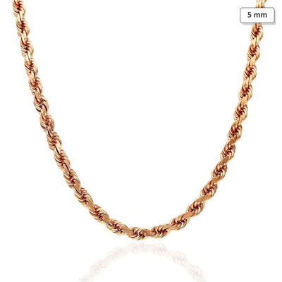 14K Rose Gold 5mm Diamond-Cut Rope Chain (Solid Links) 20"-30"