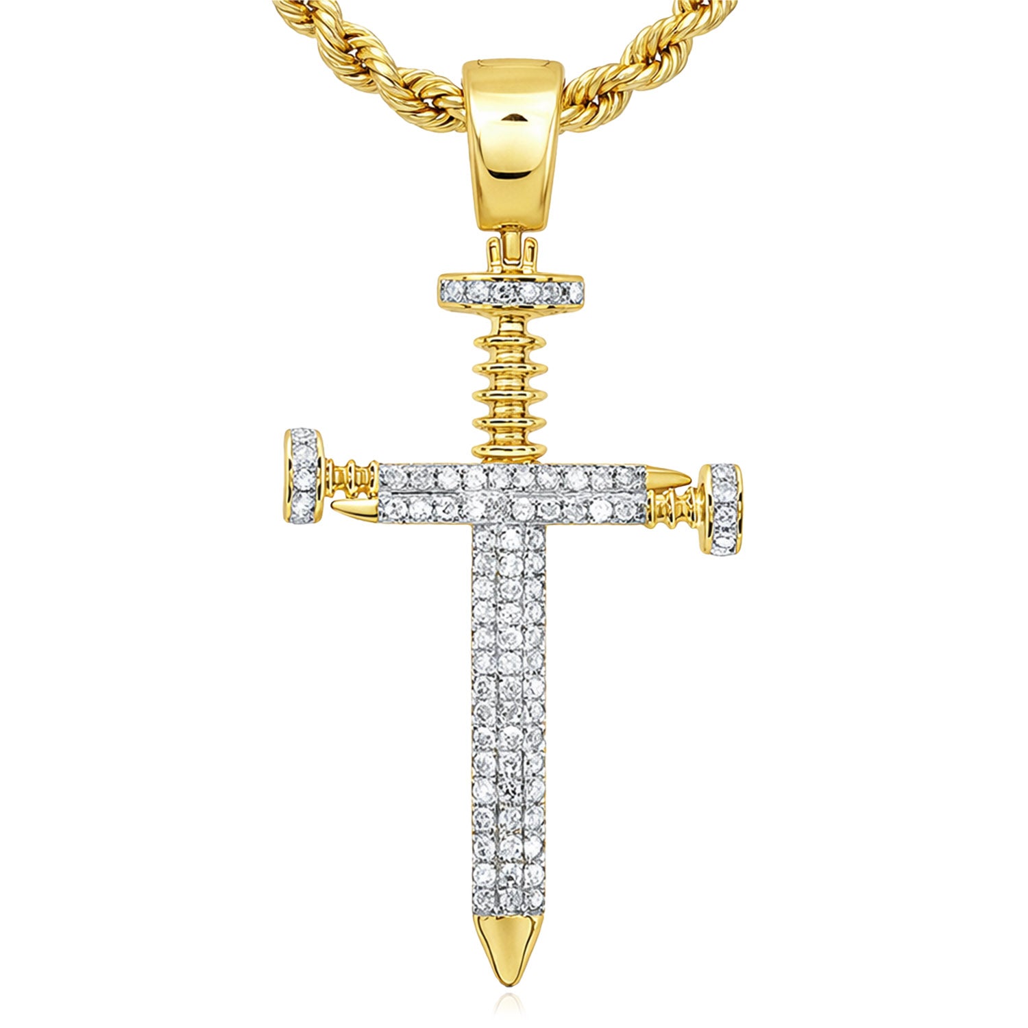 0.38CTW Natural Diamond 10K Yellow Gold Nail Cross Pendant 1.7