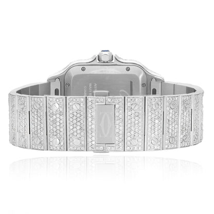 NEW 13TCW Natural Diamond Cartier Santos Large 40mm Pave Roman Green Dial Men's Watch