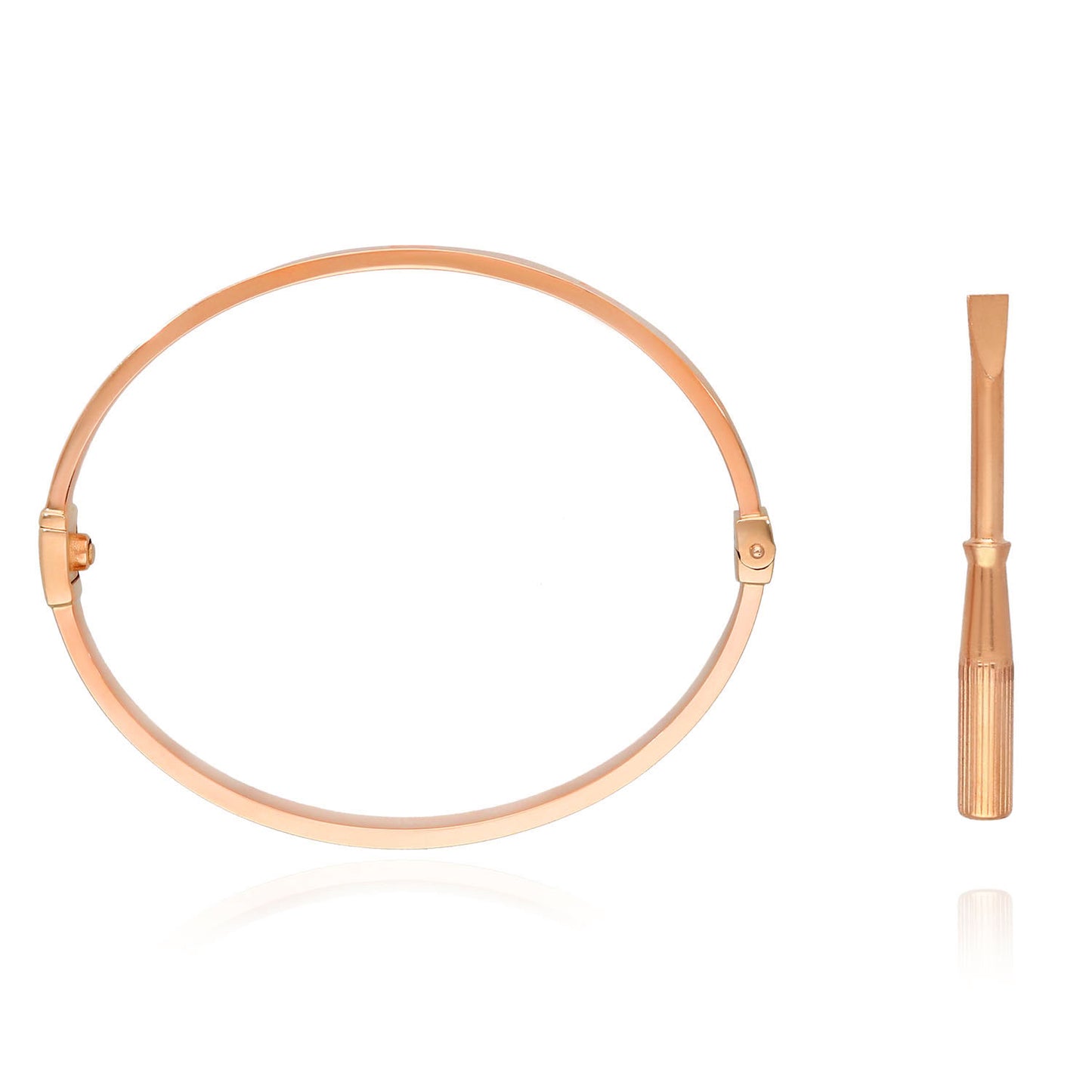 14K Rose Gold 6mm Screw Pattern Bangle Bracelet w/ Screwdriver (Hollow) 6.25"-7"