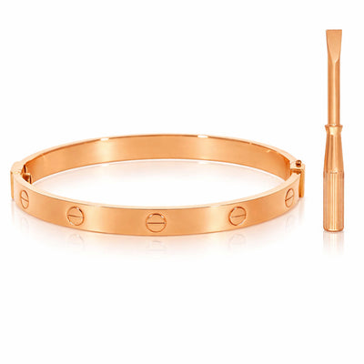 14K Rose Gold 6mm Screw Pattern Bangle Bracelet w/ Screwdriver (Hollow) 6.25"-7"