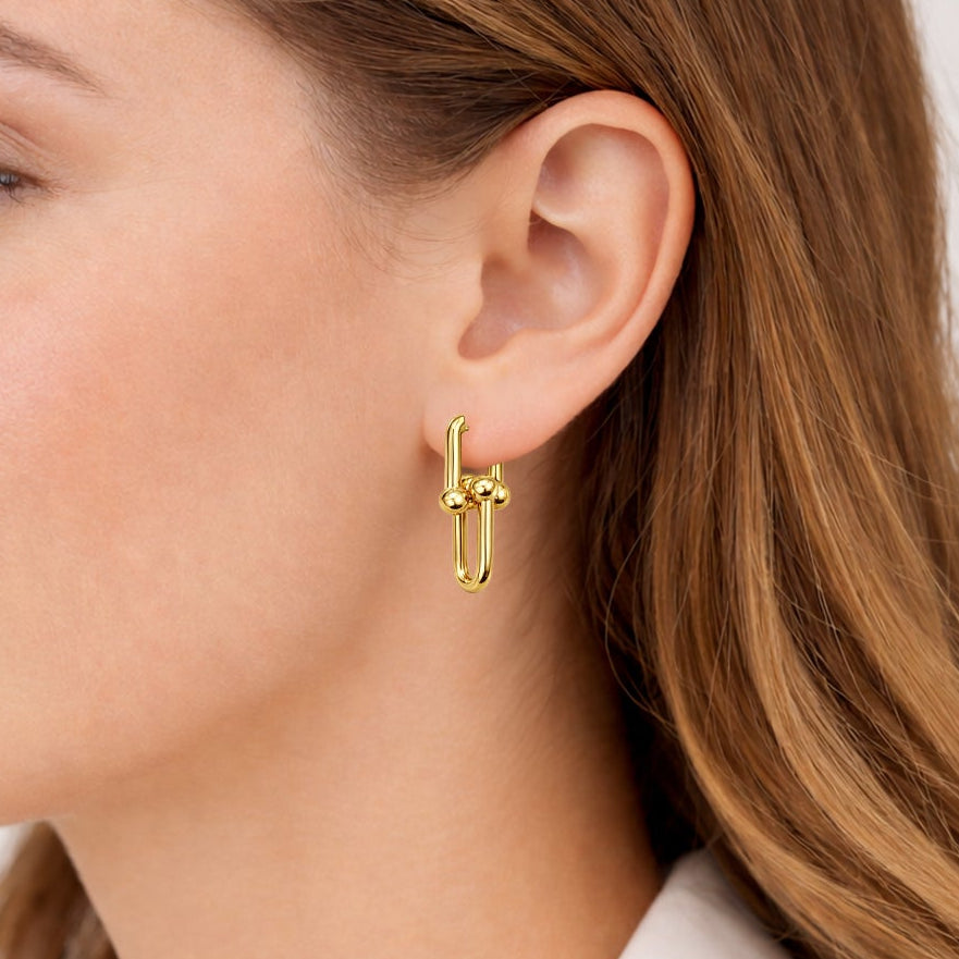 14K Yellow Gold Paperclip HardWear Earrings 1.4"